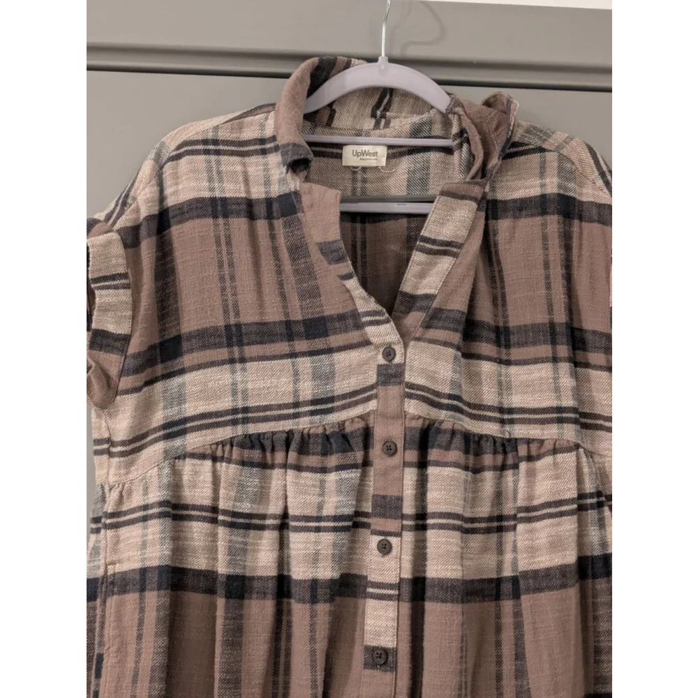 Women's UpWest Plaid Mini Dress XS Brown & Black - Picture 2 of 7